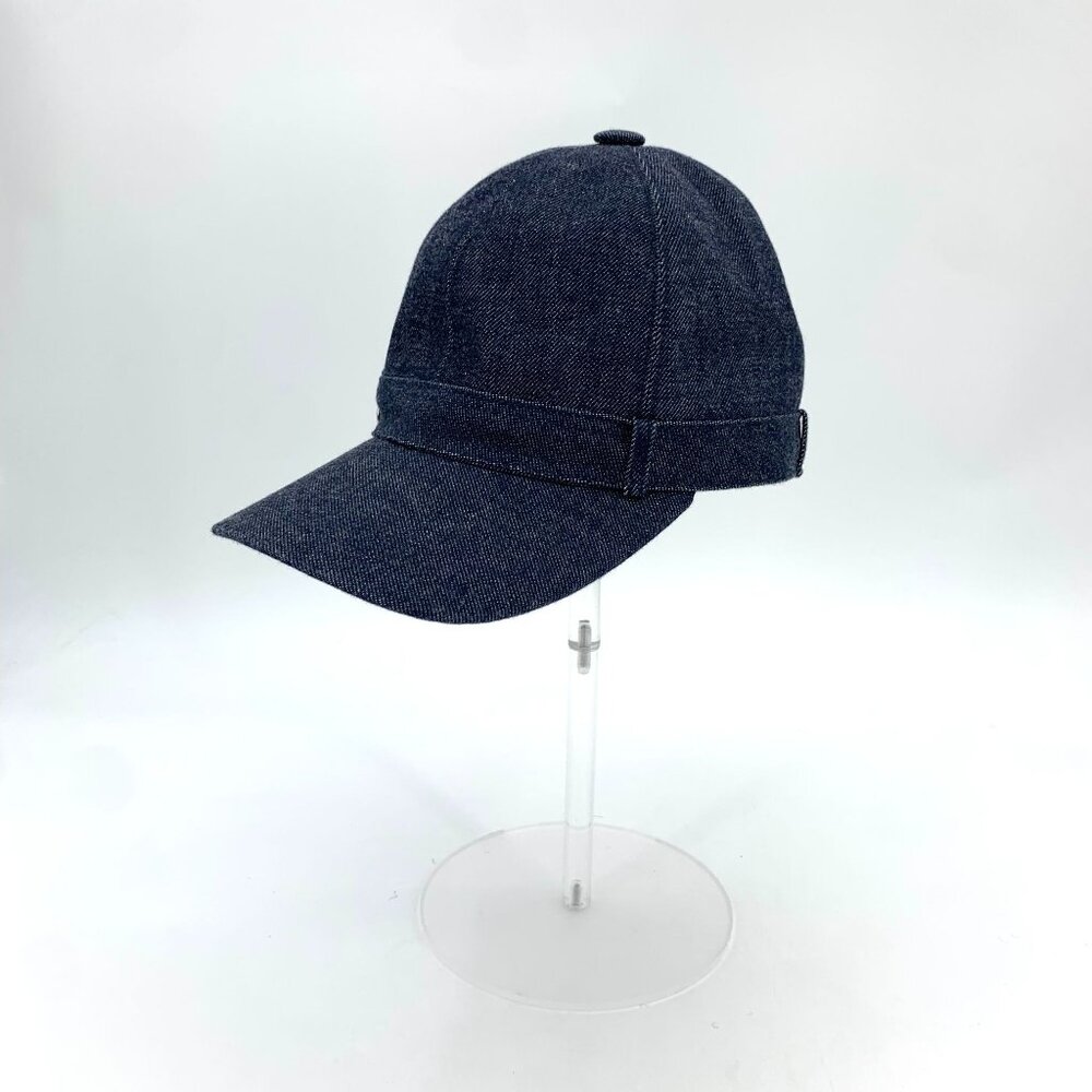 Hermes Deep Blue Denim Cotton Baseball Cap Size 56 Adjustable Strap 100% Cotton
